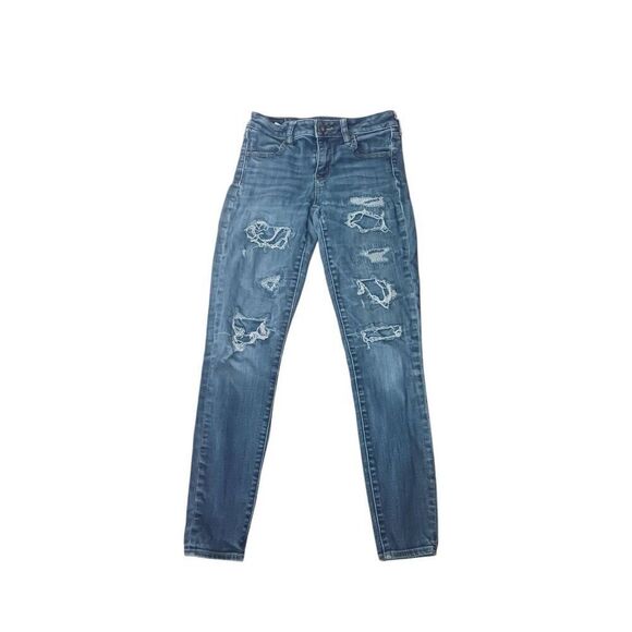 Heavily distressed America eagle outfitters Size 4 denim Jegging 27 inch inseam - Picture 1 of 5